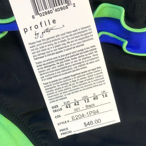 NWT Profile by Gottex Black Ruffle Edge Bikini Bottom Size 12 - Picture 3 of 4